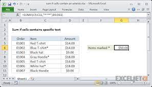 Excel Formula Sum If Cells Contain An Asterisk Exceljet