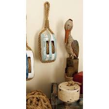 Litton Lane 5 In X 14 In Coastal Wood And Rope Decorative Pulley 38702 The Home Depot Decorative Pulley Bird Wall Decor Stratton Home Decor