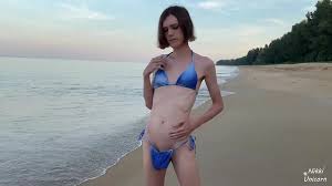 PUBLIC NAKED - Sumptuous t-girl exhibitionist with XXL manmeat on the beach