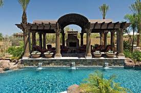 Mediterranean Pool Gazebo Design Ideas Pictures Remodel And Decor Outdoor Spa Pool Gazebo Backyard Pool