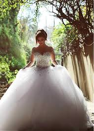 Magbridal Luxurious Tulle Jewel Neckline Ball Gown Wedding Dress With Rhinestones In 2020 Ball Gown Wedding Dress Wedding Dress Long Sleeve Wedding Dresses Romantic