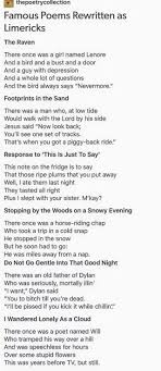 Famous Poems Written As Limericks Famous Poems Poems Words