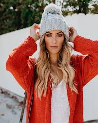 Snow Bunny Pom Beanie Light Grey Outfits With Hats Fashion Pom Beanie