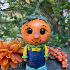 Scary Pumpkin Creature Polymer Clay Sculpture Diorama