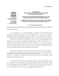 Lecture By The President Of Unesco S General Conference Dr George Anastassopoulos Pronounced At The 48th International Session For Young Participants Of The International Olympic Academy Unesco S Unesco Digital Library