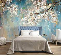 oil painting wallpaper murals flower pattern wall decorating ideas watercolor wall art purple cherry blossom floral tree wall mural tree wall murals wall wallpaper tree mural