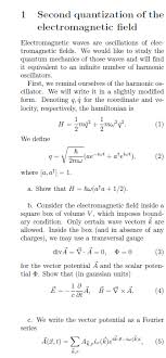Solved 1 Second Quantization Of The Electromagnetic Field Chegg Com