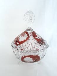 A small crystal candy dish used by the kornblatt family. Vintage Ruby Red Cranberry Flash Lead Crystal Frosted Clear Etsy Lead Crystal Bridal Decorations Flower Display