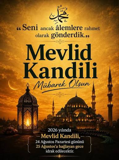 ???? Mevlid Kandilimiz Mübarek Olsun ???? Alemlere rahmet olarak gönderilen  Peygamber Efendimiz Hz. Muhammed'in (SAV) dünyaya teşrifini idrak ettiğimiz  bu mübarek gecede, tüm İslam âleminin Mevlid Kandili'ni kutluyor; sağlık,  huzur, birlik ve