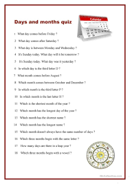 6 of 8 found this interesting. Days And Months Quiz English Esl Worksheets For Distance Learning And Physical Classrooms