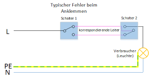 Die lampe e1 ist ausgeschaltet, denn in jedem der beiden möglichen stromwege ist ein schaltkontakt geöffnet. Elektroinstallation Wechselschaltung
