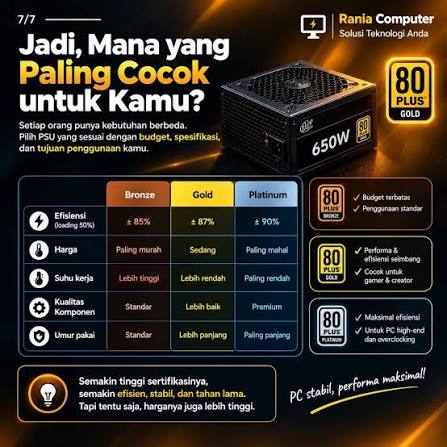 Perbandingan tingkatan PSU 80 Plus Bronze hingga Titanium