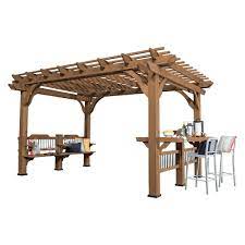 14 Ft X 10 Ft Backyard Discovery Oasis Wood Cedar Pergola 1706521com The Home Depot Outdoor Pergola Pergola Patio Cedar Pergola