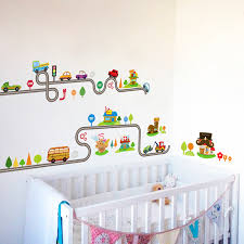 Us 0 65 35 Off Cartoon Cars Highway Track Wall Stickers For Kids Room Play Room Decoration Growth Chart Pvc Decor Diy Animals Wall Art Decals In