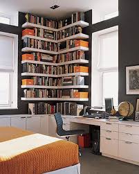 Gorgeous setup for a modern, contemporary study room/home office. 20 Diy Corner Shelves To Beautify Your Awkward Corner 2017