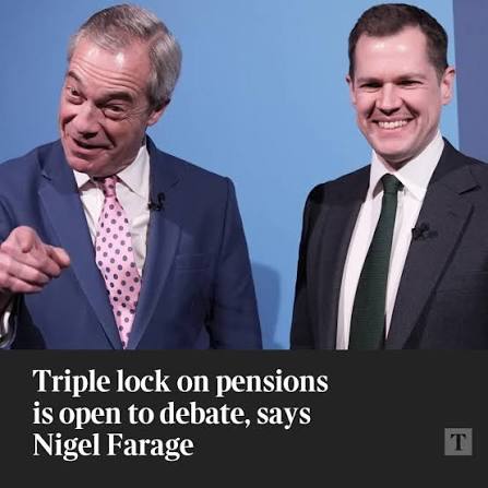 Reform UK is not yet committed to keeping the triple lock on pensions if it  wins power, Nigel Farage has said, despite the party's new Treasury  spokesman Robert Jenrick saying he was