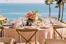 Tangerine Pinwheel Table Linen Linen Rentals Wedding Table Linen Runners Chair Covers Bbj Linen In 2020 Wedding Table Linens Beach Wedding Style Beach Wedding Decorations