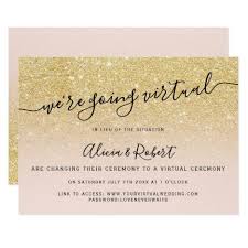 Chic Gold Glitter Blush Script Virtual Wedding Invitation Zazzle Com In 2020 Wedding Invitations Bridesmaid Gift Boxes Wedding Announcement Cards