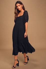 Let S Be Friends Black Puff Sleeve Backless Midi Dress In 2020 Womens Boho Dresses Cute Maternity Dresses White Boho Dress