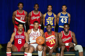 Nba History On Twitter 1985 Nba Slam Dunk Contest Participants Front Row L R Julius Erving Larry Nance Dominique Wilkins Orlando Woolridge Back Row L R Clyde Drexler Michael Jordan Darrell Griffith And Terrence