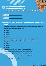 Pantang menyerah dan putus asa; Optimis Ikhtiar Dan Tawakal Worksheet