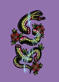 Snake Drawing Chopped Snake Chopped Snake Drawing Snake Art Snake And Flowers Tattoo Traditional Ta Snake Drawing Traditional Tattoo Design Skull Tattoo Design
