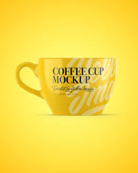 Download Glossy Coffee Cup Mockup In Cup Bowl Mockups On Yellow Images Object Mockups PSD Mockup Templates