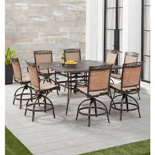 Swivel dining chairs set of 2 upholstered chairs for living room/dining room/office desk chair gray. Hanover Fontana 9 Piece Counter Height Outdoor Dining Set With 8 Sling Swivel Chairs And A