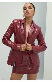 Clothing Jackets Mistress Rocks Gracious Wine Vegan Leather Tailored Blazer In 2021 Leather Mini Skirts Clothes Tailored Blazer
