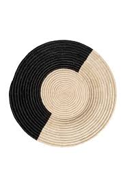Wood frame with uv plexiglass included. Large Geo Black Natural Raffia Woven Wall Art Plate O56cm Couleur Locale