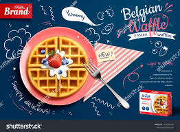 Belgian Waffle Ads With Delicious Fruit And Cream In 3d Illustration On Blue Doodle Background Top View Ad Affiliate In 2020 Belgian Waffles Fruit Cream Waffles