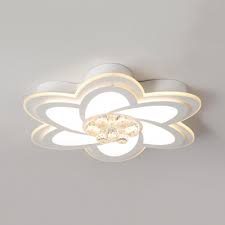 Petal Led Flush Mount Lighting Hallway Modern Ceiling Lamp With Clear Crystal In White Beautifulhalo Com