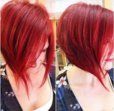 My Hairdresser Took This Pic Of My New Awesome Bright Red Hair Color And Angled Bob Haircut Bob Hairstyles Short Bob Hairstyles Red Bob Hair