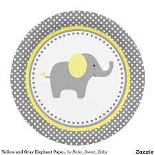 Yellow And Gray Elephant Paper Plates Zazzle Com Grey Elephant Baby Elephants Art Baby Shower Yellow