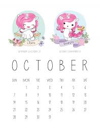 Free Printable 2018 Zodiac Sign Kawaii Unicorn Calendar The Cottage Market Kawaii Unicorn Zodiac Calendar Zodiac Signs
