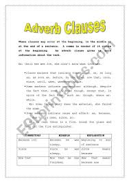 If you have more than one adverb modifying the same word, they should be placed in a specific order. Adverb Clauses Esl Worksheet By Lizgc7