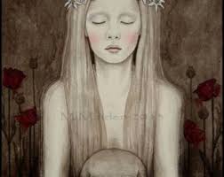 Edelweiss PRINT Dark Symbolist Art, Memento Mori Skull and Flowers