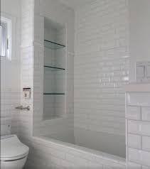 Tile Shower Shelves At End Of Bathtub Large Shelves Subway Tile Glass Shelves Bathroom Remodel Cost Bathroom Remodel Designs Small Bathroom Remodel