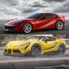Its new 6.5l engine has a power of 800ps and accelerates the car in 2.9 seconds to 100km/h. Ferrari 812 Superfast Rendered As Crazy Yellow Toyota Supra Autoevolution