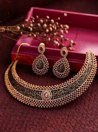 Black And Gold Jewelry Set Dhruvi By Zaveri Pearls Black Gold Toned Cubic Zirconia Jewellery Set Goldjewelleryindian Anticgo Black Gold Jewelry Gold Jewelry Fashion Gold Jewelry Sets