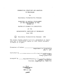 Pdf Grammatical Relations And Anaphora In Malayalam