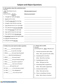 Subject Object Questions Interactive Worksheet