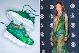J lo wearing that dress. Jennifer Lopez S Iconic Versace Dress Is Redesigned As A Sneaker In Honor Of Her 50th Birthday Nestia