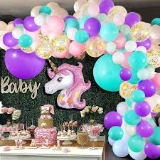 Complete with a navy ribbon marker. 148 Pieces Pink Purple White Mint Green And Gold Confetti Balloons With Giant Foil Unicorn Balloon
