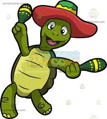 A Dancing Mexican Turtle A Green Turtle With A Shell Wearing A Green With Yellow And Red Mexican Hat Smiles While Holding Animal Clipart Green Turtle Turtle