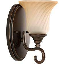 Two light wall sconce from george kovacs collection in bronze finish. Progress Lighting Kensington Collection 1 Light Forged Bronze Wall Sconce With Frosted Caramel Swirl Glass P2783 77 The Home Depot