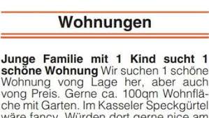 Bei homegate.ch wohnung oder haus online inserieren und nachmieter oder käufer finden. Witzige Anzeige Junge Familie Sucht 1 Schone Wohnung Welt