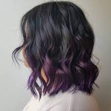 They dye your hair purple without bleach, will last up to 1 month, and give you an intense purple color, although not as vibrant as the temporary hair dyes. Shoulder Length Hair With Dip Dye Dipped Hair Dark Purple Hair Color Hair Color Purple