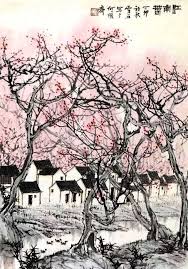 a village in spring ink painting by a chinese artist chinese landscape chinese painting spring art