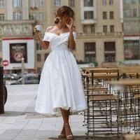 Dorris wedding offers tons of high quality collections at affordable prices. Simple Tea Length Wedding Dresses Off The Shoulder White Ivory Satin A Line Short Bride Gowns Beach Plus Size Wedding Wear From Joepaldress In 2021 Tea Length Bridesmaid Dresses Short Bridal Gown Tea
